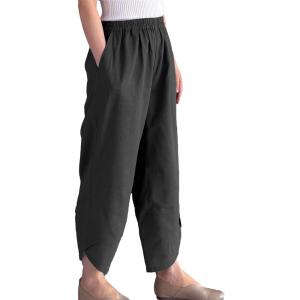 imageMinibee Womens Baggy Linen Wide Leg Trousers Casual Patchwork Elastic Waist Harem PantsSolid Black