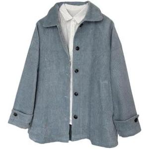 imageMinibee Womens Corduroy Jackets Long Sleeve Coats Button Down Outwear Tops with PocketsBlue