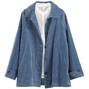 imageMinibee Womens Corduroy Jackets Long Sleeve Coats Button Down Outwear Tops with PocketsDenim Blue