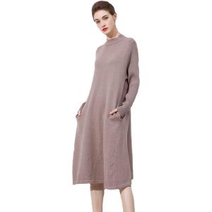 imageMinibee Womens Long Sleeve Sweater Dresses Pullover Casual Turtleneck Knit Sweater Long Dresses with Pockets Coffee M