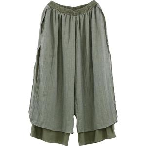 imageMinibee Womens Wide Leg Pants Loose Layer Capris Palazzo Elastic Waist TrousersArmy Green
