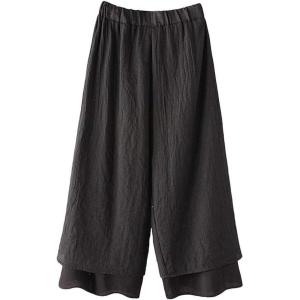imageMinibee Womens Wide Leg Pants Loose Layer Capris Palazzo Elastic Waist TrousersBlack
