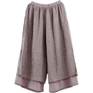 imageMinibee Womens Wide Leg Pants Loose Layer Capris Palazzo Elastic Waist TrousersBrown