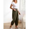 imageMinibee Womens Casual Pants Wide Leg Baggy Tapered Capri Drawstring Elastic Waist Ankle Trousers with Pockets