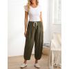 imageMinibee Womens Casual Pants Wide Leg Baggy Tapered Capri Drawstring Elastic Waist Ankle Trousers with Pockets
