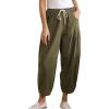imageMinibee Womens Casual Pants Wide Leg Baggy Tapered Capri Drawstring Elastic Waist Ankle Trousers with Pockets
