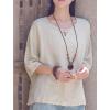 imageMinibee Womens Elbow Sleeve Linen Tunic Tops Solid Color Retro Blouse