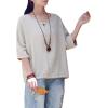 imageMinibee Womens Elbow Sleeve Linen Tunic Tops Solid Color Retro Blouse