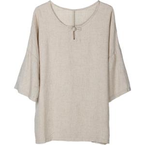 imageMinibee Womens Elbow Sleeve Linen Tunic Tops Solid Color Retro Blouse