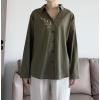 imageMinibee Womens Button Down Shirts Cotton Linen Long Sleeve Collared Casual Blouses Embroidered Tunic TopsArmy Green