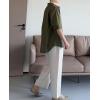 imageMinibee Womens Button Down Shirts Cotton Linen Long Sleeve Collared Casual Blouses Embroidered Tunic TopsArmy Green