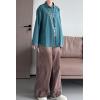 imageMinibee Womens Button Down Shirts Cotton Linen Long Sleeve Collared Casual Blouses Embroidered Tunic TopsBlue