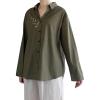 imageMinibee Womens Button Down Shirts Cotton Linen Long Sleeve Collared Casual Blouses Embroidered Tunic TopsArmy Green