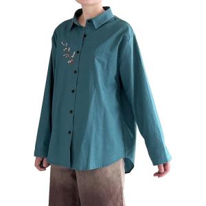 imageMinibee Womens Button Down Shirts Cotton Linen Long Sleeve Collared Casual Blouses Embroidered Tunic TopsBlue