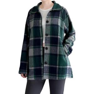 imageMinibee Womens Flannel Plaid Shacket Long Sleeve Jacket Button Down Shirts Coats with PocketsGreen