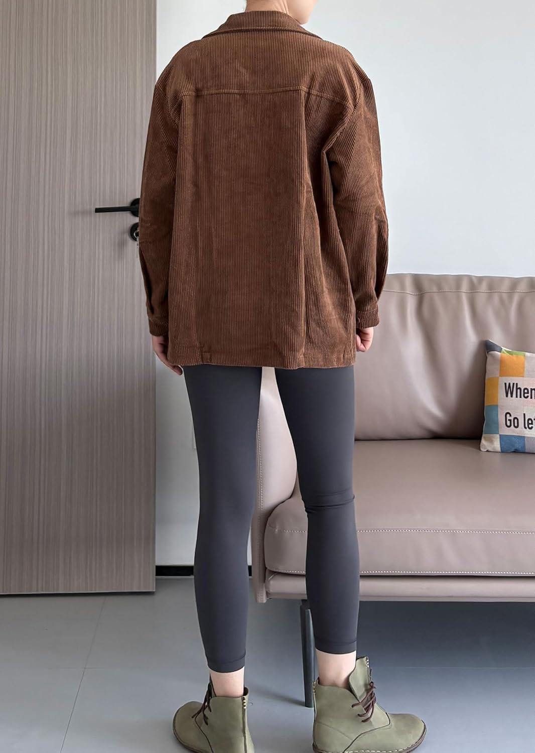 imageMinibee Womens Corduroy Jacket Long Sleeve Shacket Button Down Shirts Casual Coats Tops with Side PocketsBrown