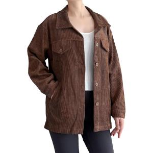 imageMinibee Womens Corduroy Jacket Long Sleeve Shacket Button Down Shirts Casual Coats Tops with Side PocketsBrown