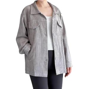 imageMinibee Womens Corduroy Jacket Long Sleeve Shacket Button Down Shirts Casual Coats Tops with Side PocketsGray