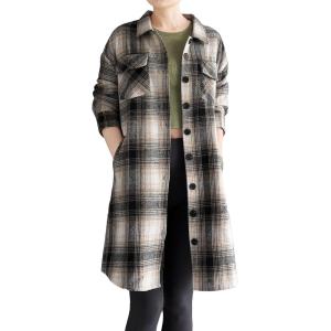 imageMinibee Womens Flannel Shirt Jacket Plaid Long Sleeve Shacket Button Down Blouses Tops with PocketsBlack
