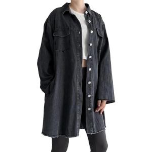 imageMinibee Womens Denim Jacket Button Down Shirts Long Sleeve Jean Jacket Cotton Blouses Fall OutfitsBlack