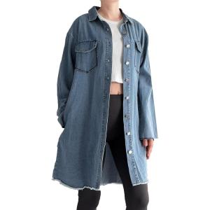 imageMinibee Womens Denim Jacket Button Down Shirts Long Sleeve Jean Jacket Cotton Blouses Fall OutfitsLight Blue