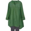imageMinibee Womens Cotton Linen Shirt High Low Button Down Embroidered Blouse Long Sleeve Tunic TopsGreen