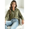 image:imageMinibee Womens Cotton Linen Button Down Shirts Long Sleeve Embroidered Blouses Casual Loose Fit Tunic TopsArmy Green