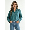 image:imageMinibee Womens Cotton Linen Button Down Shirts Long Sleeve Embroidered Blouses Casual Loose Fit Tunic TopsBlue