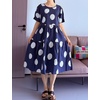 image:imageMinibee Womens Cotton Linen Dress Summer Polka Dot Short Sleeve Casual Loose ALine Boho Midi Dresses with PocketsBlue