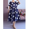 image:imageMinibee Womens Cotton Linen Dress Summer Polka Dot Short Sleeve Casual Loose ALine Boho Midi Dresses with PocketsBlue