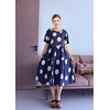 image:imageMinibee Womens Cotton Linen Dress Summer Polka Dot Short Sleeve Casual Loose ALine Boho Midi Dresses with PocketsBlue