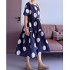 image:imageMinibee Womens Cotton Linen Dress Summer Polka Dot Short Sleeve Casual Loose ALine Boho Midi Dresses with PocketsBlue
