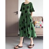 image:imageMinibee Womens Cotton Linen Dress Summer Polka Dot Short Sleeve Casual Loose ALine Boho Midi Dresses with PocketsGreen