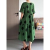 image:imageMinibee Womens Cotton Linen Dress Summer Polka Dot Short Sleeve Casual Loose ALine Boho Midi Dresses with PocketsGreen