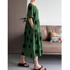image:imageMinibee Womens Cotton Linen Dress Summer Polka Dot Short Sleeve Casual Loose ALine Boho Midi Dresses with PocketsGreen