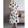image:imageMinibee Womens Cotton Linen Dress Summer Polka Dot Short Sleeve Casual Loose ALine Boho Midi Dresses with PocketsWhite