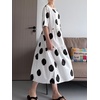 image:imageMinibee Womens Cotton Linen Dress Summer Polka Dot Short Sleeve Casual Loose ALine Boho Midi Dresses with PocketsWhite
