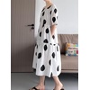 image:imageMinibee Womens Cotton Linen Dress Summer Polka Dot Short Sleeve Casual Loose ALine Boho Midi Dresses with PocketsWhite