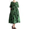 image:imageMinibee Womens Cotton Linen Dress Summer Polka Dot Short Sleeve Casual Loose ALine Boho Midi Dresses with PocketsGreen