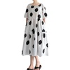 image:imageMinibee Womens Cotton Linen Dress Summer Polka Dot Short Sleeve Casual Loose ALine Boho Midi Dresses with PocketsWhite