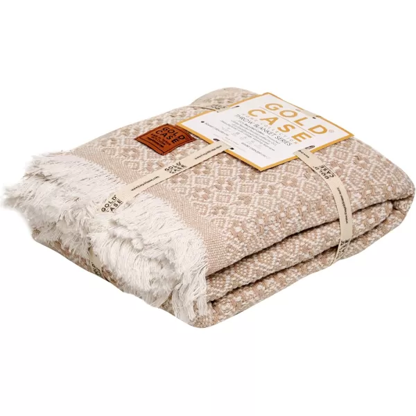Gold CASE Retro Throw amp Blanket 50x60 inches 130x150cm Super Soft 100 Recycled Cotton  PREWashed Decorative and MultiPurpose Boho Blankets for Couch Farmhouse Bed Chair and Sofa Brown50x60 Retro Beige