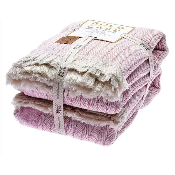 Gold CASE Retro Throw amp Blanket 50x60 inches 130x150cm Super Soft 100 Recycled Cotton  PREWashed Decorative and MultiPurpose Boho Blankets for Couch Farmhouse Bed Chair and Sofa Brown50x60 Set of 2 Vintage Pink