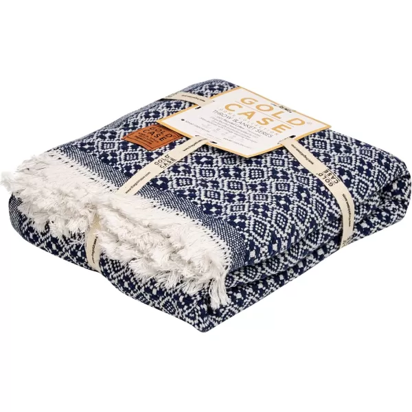 Gold CASE Retro Throw amp Blanket 50x60 inches 130x150cm Super Soft 100 Recycled Cotton  PREWashed Decorative and MultiPurpose Boho Blankets for Couch Farmhouse Bed Chair and Sofa Brown50x60 Retro Navyblue
