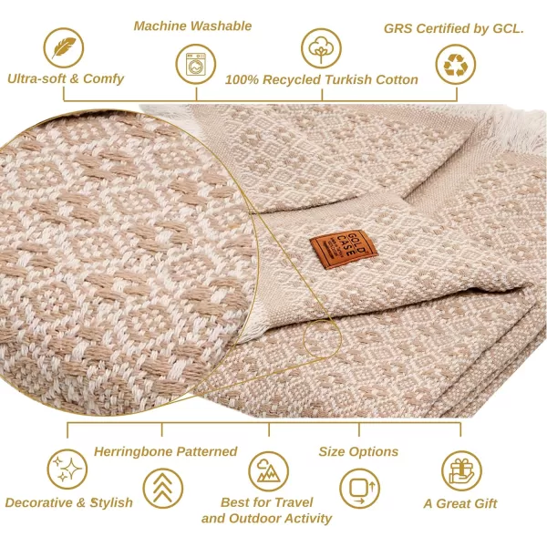 Gold CASE Retro Throw amp Blanket 50x60 inches 130x150cm Super Soft 100 Recycled Cotton  PREWashed Decorative and MultiPurpose Boho Blankets for Couch Farmhouse Bed Chair and Sofa Brown50x60 Retro Beige