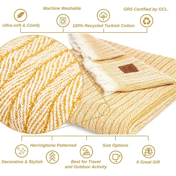Gold CASE Retro Throw amp Blanket 50x60 inches 130x150cm Super Soft 100 Recycled Cotton  PREWashed Decorative and MultiPurpose Boho Blankets for Couch Farmhouse Bed Chair and Sofa Brown50x60 Vintage Mustard