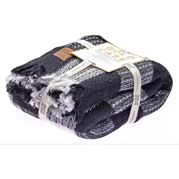 Gold CASE Retro Throw amp Blanket 50x60 inches 130x150cm Super Soft 100 Recycled Cotton  PREWashed Decorative and MultiPurpose Boho Blankets for Couch Farmhouse Bed Chair and Sofa Brown50x60 Buffalo Black