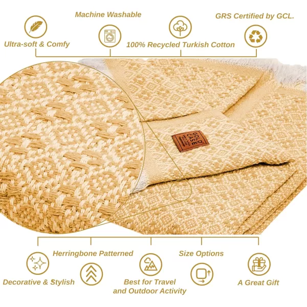 Gold CASE Retro Throw amp Blanket 50x60 inches 130x150cm Super Soft 100 Recycled Cotton  PREWashed Decorative and MultiPurpose Boho Blankets for Couch Farmhouse Bed Chair and Sofa Brown50x60 Retro Mustard