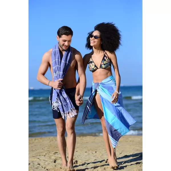 Gold CASE Turkish Beach Towel  Set of 6100 Cotton  70x38 inches XXL Oversized  PREWashed  Quick Dry Sand Free Turkish Towel  Lightweight Bath Towels OlymposMulticolor2Tones of Blue BeachBath Towel Set