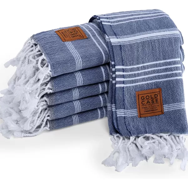 Gold CASE Turkish Beach Towel  Set of 6100 Cotton  70x38 inches XXL Oversized  PREWashed  Quick Dry Sand Free Turkish Towel  Lightweight Bath Towels OlymposMulticolor2Navy Hand Towel Set