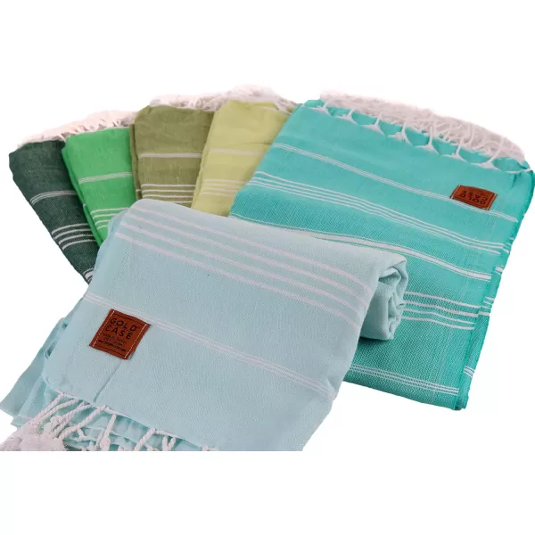 Gold CASE Turkish Beach Towel  Set of 6100 Cotton  70x38 inches XXL Oversized  PREWashed  Quick Dry Sand Free Turkish Towel  Lightweight Bath Towels OlymposMulticolor2Tones of Green BeachBath Towel Set